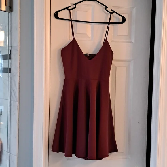 burgundy strappy skater dress Cranberry Faux Leather Sleeveless Skater Dress